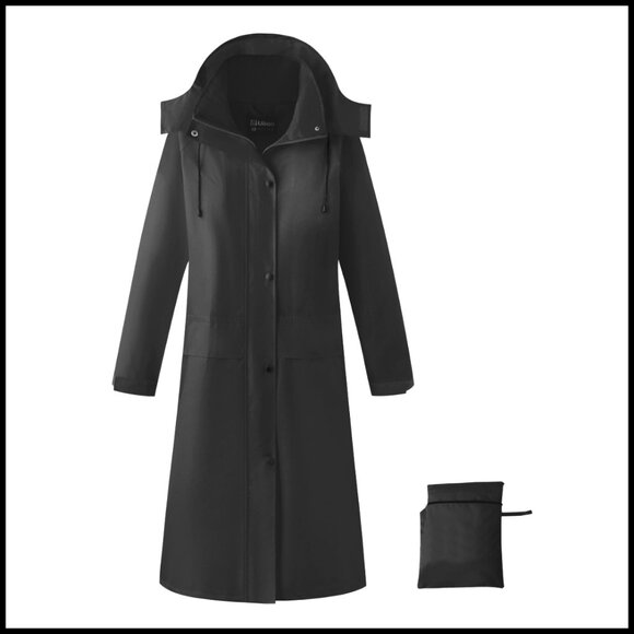 Waterproof Long Raincoat with Hood Packable Lightweight Windbreaker Jacket
